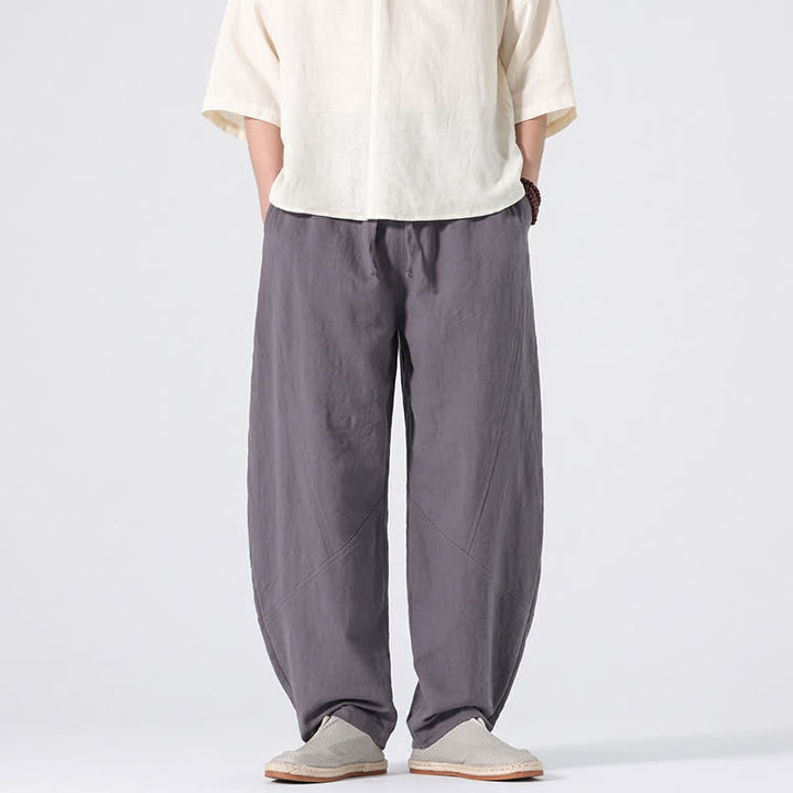 Buddha Stones Pantaloni lunghi da uomo in lino tinta unita, casual, minimalisti, con coulisse, a gamba dritta e tasche, per primavera/estate. - Grigio ardesia - US/UK/AU46, EU56 (5XL) - image 0