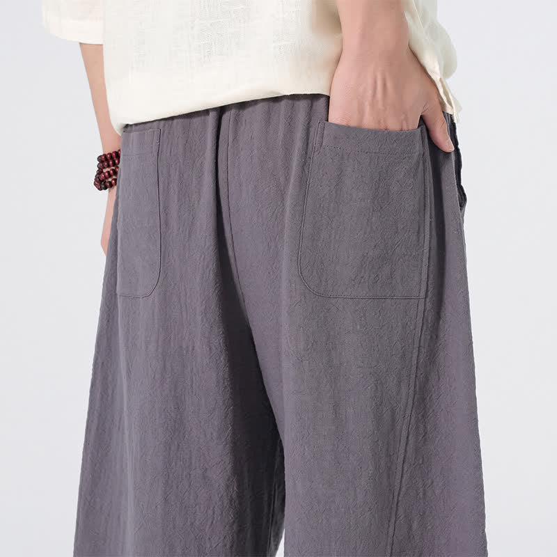 Buddha Stones Pantaloni lunghi da uomo in lino tinta unita, casual, minimalisti, con coulisse, a gamba dritta e tasche, per primavera/estate. - image 7