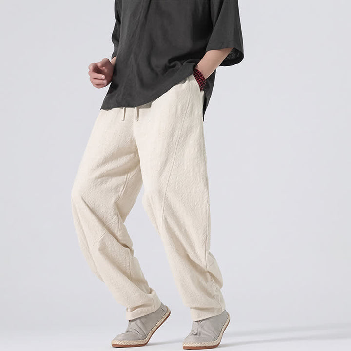 Buddha Stones Pantaloni lunghi da uomo in lino tinta unita, casual, minimalisti, con coulisse, a gamba dritta e tasche, per primavera/estate. - image 29