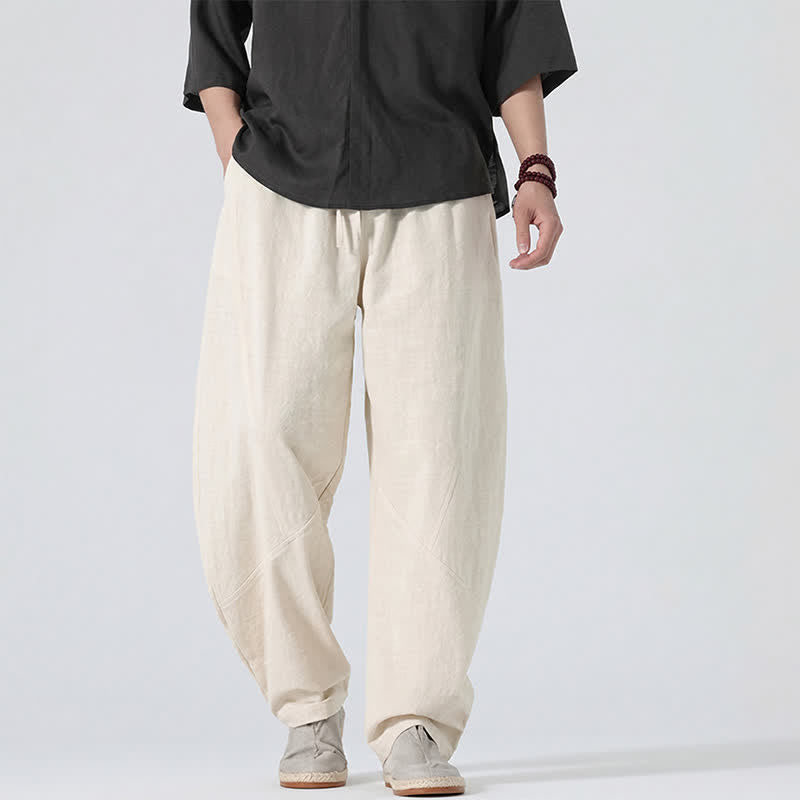 Buddha Stones Pantaloni lunghi da uomo in lino tinta unita, casual, minimalisti, con coulisse, a gamba dritta e tasche, per primavera/estate. - image 27