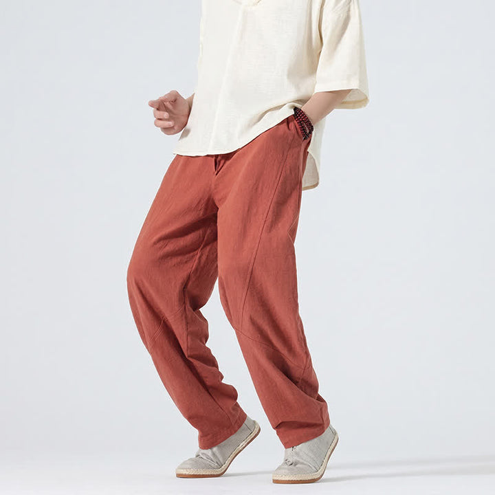 Buddha Stones Pantaloni lunghi da uomo in lino tinta unita, casual, minimalisti, con coulisse, a gamba dritta e tasche, per primavera/estate. - image 22