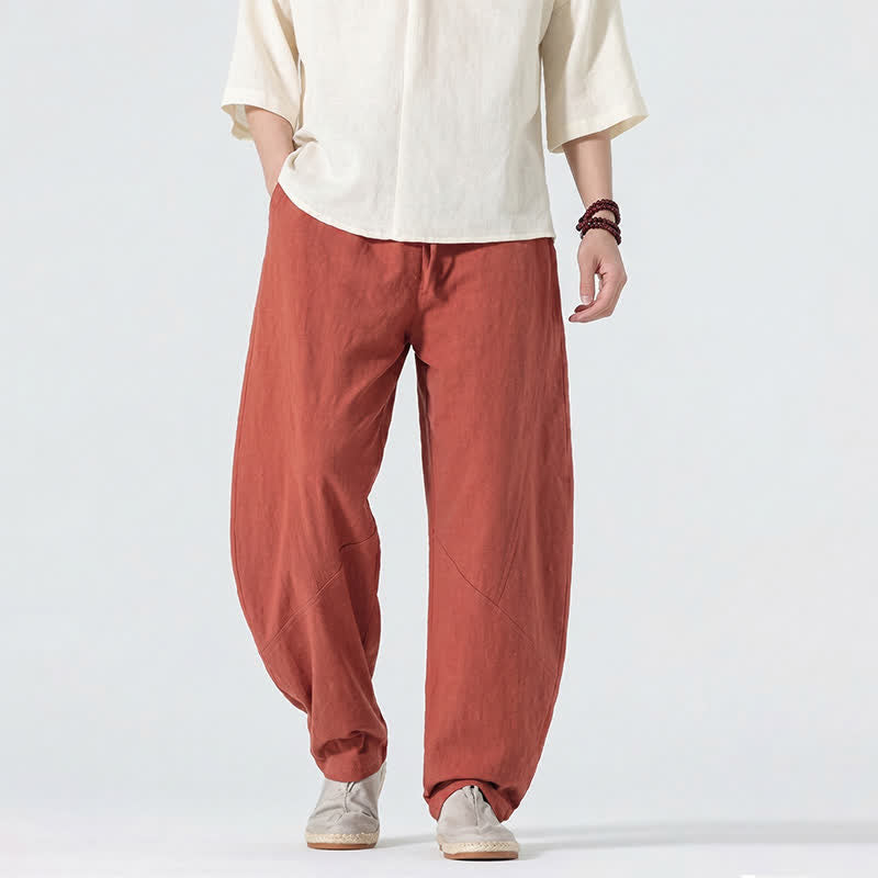 Buddha Stones Pantaloni lunghi da uomo in lino tinta unita, casual, minimalisti, con coulisse, a gamba dritta e tasche, per primavera/estate. - image 18