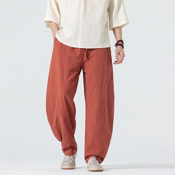 Buddha Stones Pantaloni lunghi da uomo in lino tinta unita, casual, minimalisti, con coulisse, a gamba dritta e tasche, per primavera/estate. - image 18