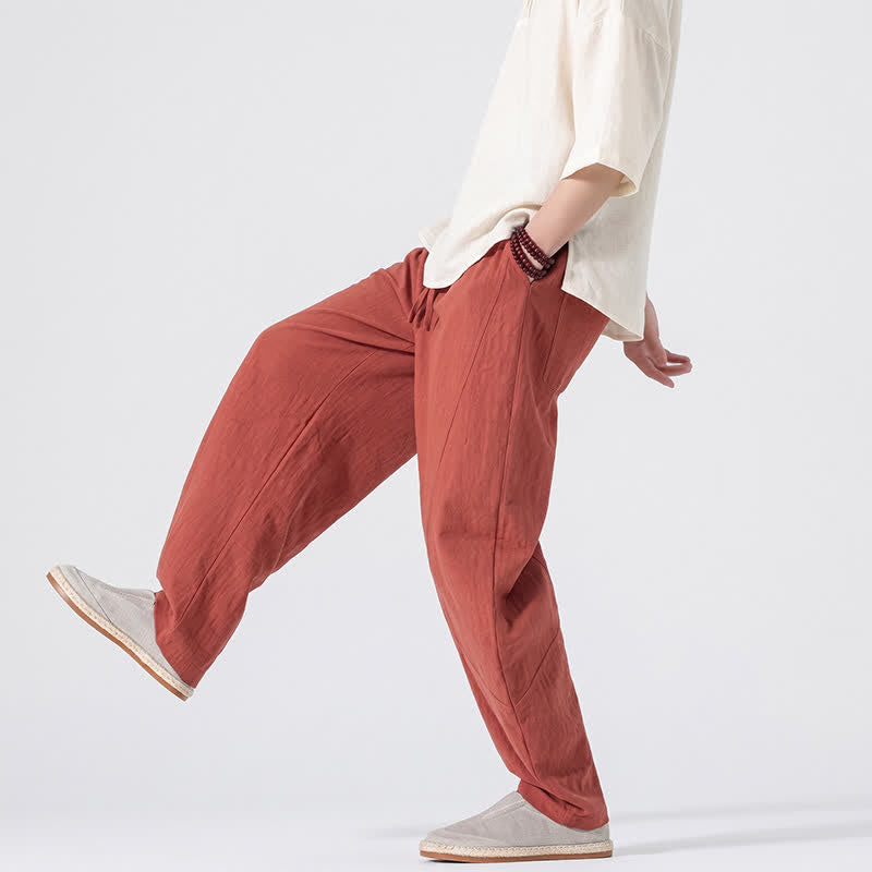 Buddha Stones Pantaloni lunghi da uomo in lino tinta unita, casual, minimalisti, con coulisse, a gamba dritta e tasche, per primavera/estate. - image 23