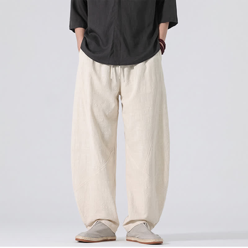 Buddha Stones Pantaloni lunghi da uomo in lino tinta unita, casual, minimalisti, con coulisse, a gamba dritta e tasche, per primavera/estate. - Bianco antico - US/UK/AU46, EU56 (5XL) - image 25