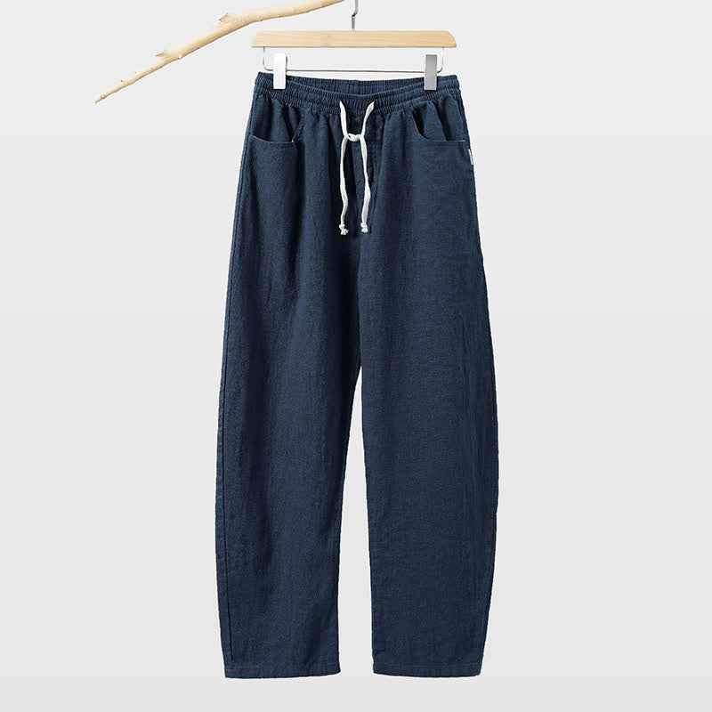 Buddha Stones Pantaloni casual primavera/estate con coulisse, tinta unita, alla caviglia, da uomo, gamba dritta, con tasca - Blu notte - US/UK/AU46, EU56 (5XL) - image 9