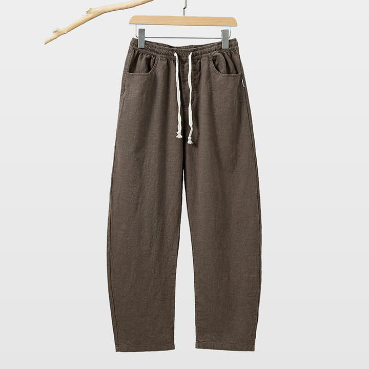 Buddha Stones Pantaloni casual primavera/estate con coulisse, tinta unita, alla caviglia, da uomo, gamba dritta, con tasca - Marrone sella - US/UK/AU46, EU56 (5XL) - image 4