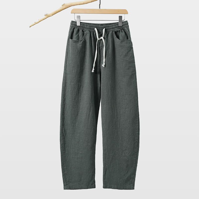 Buddha Stones Pantaloni casual primavera/estate con coulisse, tinta unita, alla caviglia, da uomo, gamba dritta, con tasca - Grigio ardesia - US/UK/AU46, EU56 (5XL) - image 10