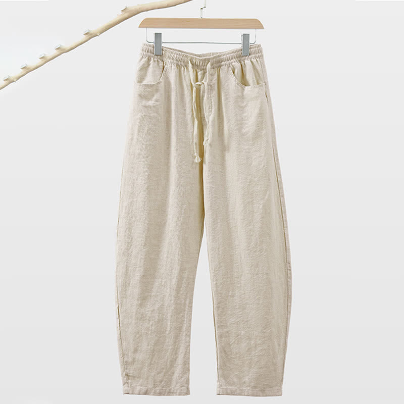Buddha Stones Pantaloni casual primavera/estate con coulisse, tinta unita, alla caviglia, da uomo, gamba dritta, con tasca - Bianco antico - US/UK/AU46, EU56 (5XL) - image 0