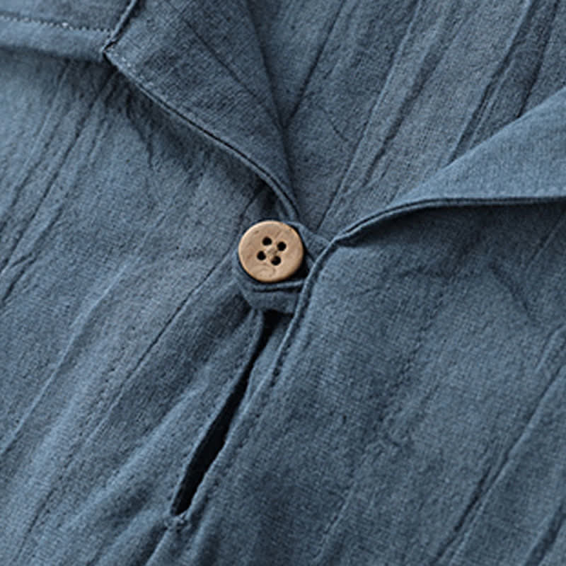 Buddha Stones Camicia da uomo estiva casual a maniche corte, tinta unita, lavata, con taschino. - image 2