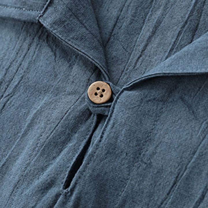 Buddha Stones Camicia da uomo estiva casual a maniche corte, tinta unita, lavata, con taschino. - image 2