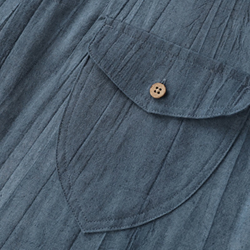 Buddha Stones Camicia da uomo estiva casual a maniche corte, tinta unita, lavata, con taschino. - image 3