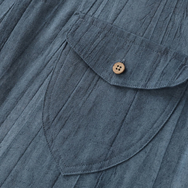 Buddha Stones Camicia da uomo estiva casual a maniche corte, tinta unita, lavata, con taschino. - image 3