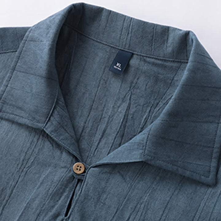 Buddha Stones Camicia da uomo estiva casual a maniche corte, tinta unita, lavata, con taschino. - image 1