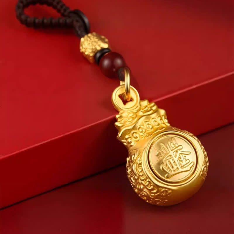 Buddha Stones Portachiavi con monete portafortuna dello zodiaco cinese in rame color oro "Fai fortuna ogni giorno". - image 1