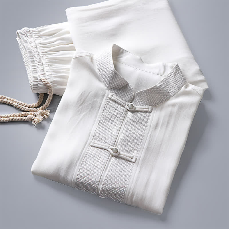 Buddha Stones Completo da uomo composto da 2 pezzi: camicia a maniche lunghe, pantaloni, colletto alla coreana, bottoni a rana, stile Spring Tang, tinta unita, ideale per la meditazione, con tasche. - image 19