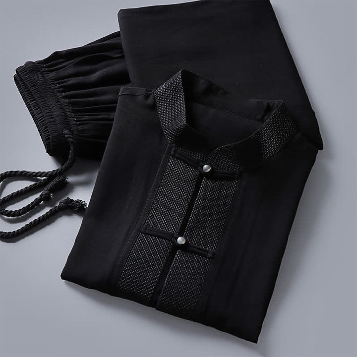 Buddha Stones Completo da uomo composto da 2 pezzi: camicia a maniche lunghe, pantaloni, colletto alla coreana, bottoni a rana, stile Spring Tang, tinta unita, ideale per la meditazione, con tasche. - image 13