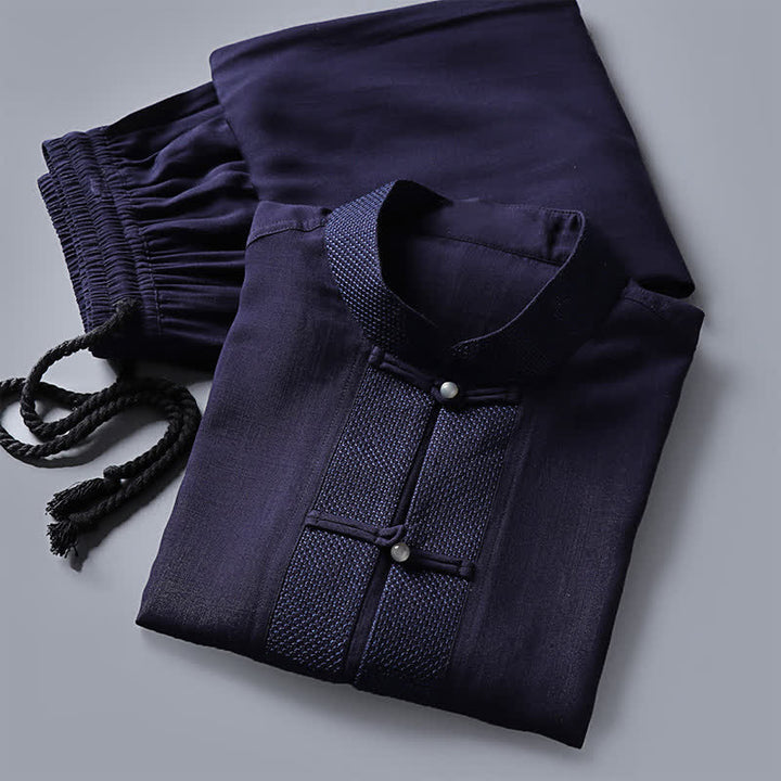 Buddha Stones Completo da uomo composto da 2 pezzi: camicia a maniche lunghe, pantaloni, colletto alla coreana, bottoni a rana, stile Spring Tang, tinta unita, ideale per la meditazione, con tasche. - image 16