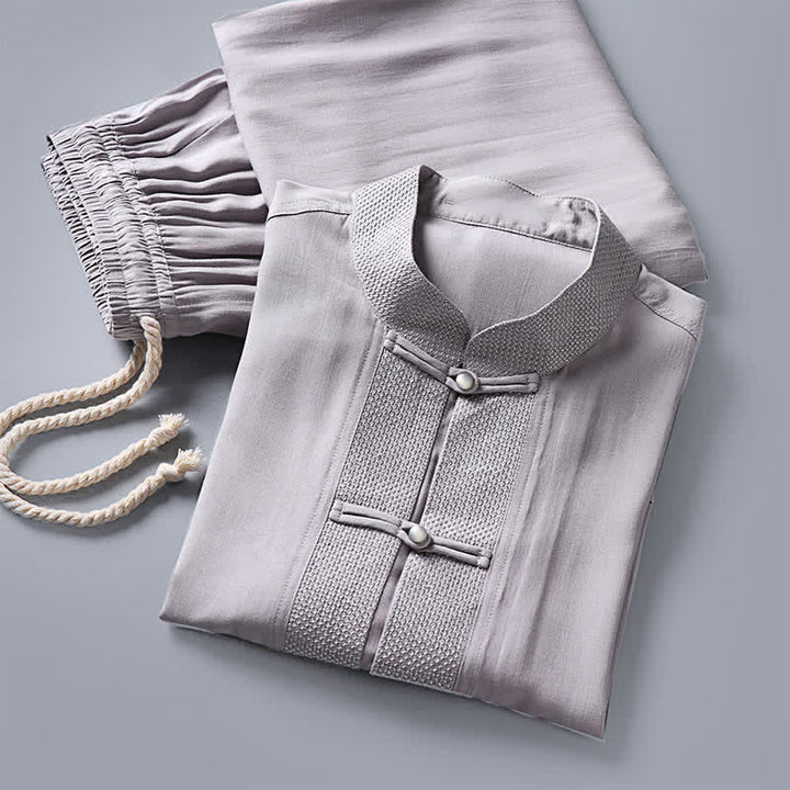Buddha Stones Completo da uomo composto da 2 pezzi: camicia a maniche lunghe, pantaloni, colletto alla coreana, bottoni a rana, stile Spring Tang, tinta unita, ideale per la meditazione, con tasche. - image 11