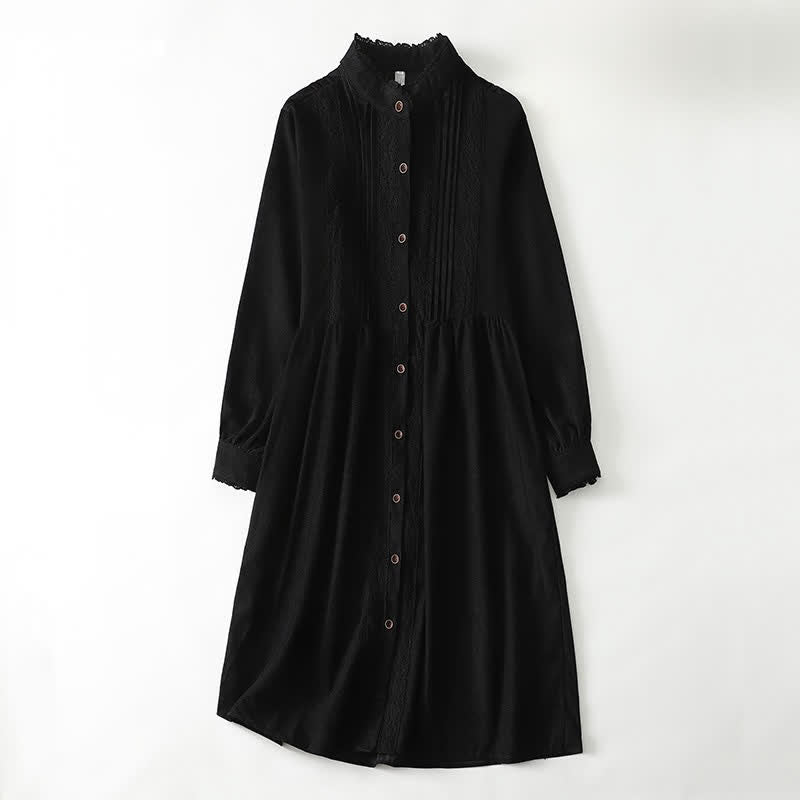 Buddha Stones Abito da donna a maniche lunghe, tinta unita, stile Tang, vintage, con bottoni, finiture plissettate e tasca, ideale per primavera/autunno. - Nero - US14, UK/AU18, EU46 (2XL) - image 12