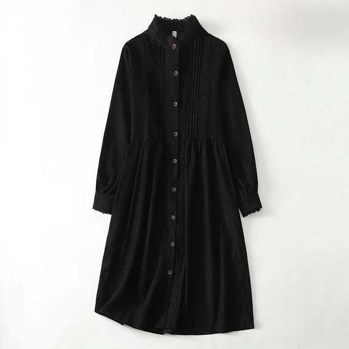 Buddha Stones Abito da donna a maniche lunghe, tinta unita, stile Tang, vintage, con bottoni, finiture plissettate e tasca, ideale per primavera/autunno. - Nero - US14, UK/AU18, EU46 (2XL) - image 12