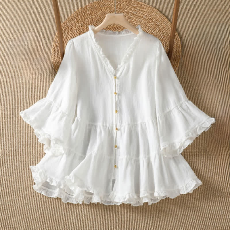 Buddha Stones Camicie da donna a maniche lunghe, tinta unita, stile boho, con bottoni, per primavera/estate. - Bianco - US8-10, UK/AU12-14, EU40-42 (2XL) - image 8
