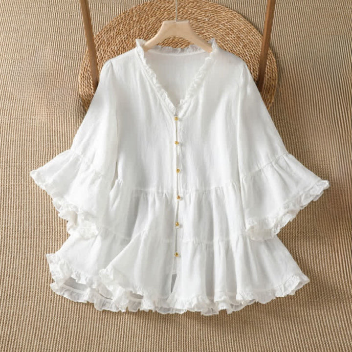Buddha Stones Camicie da donna a maniche lunghe, tinta unita, stile boho, con bottoni, per primavera/estate. - Bianco - US8-10, UK/AU12-14, EU40-42 (2XL) - image 8