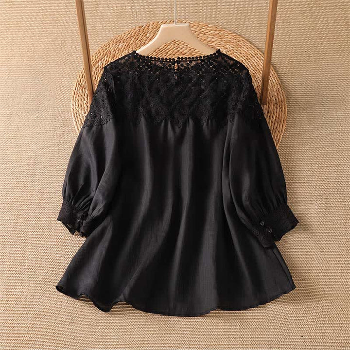 Buddha Stones T-shirt da donna a maniche lunghe, elegante e casual, in tinta unita, con pizzo, per l'estate. - image 1