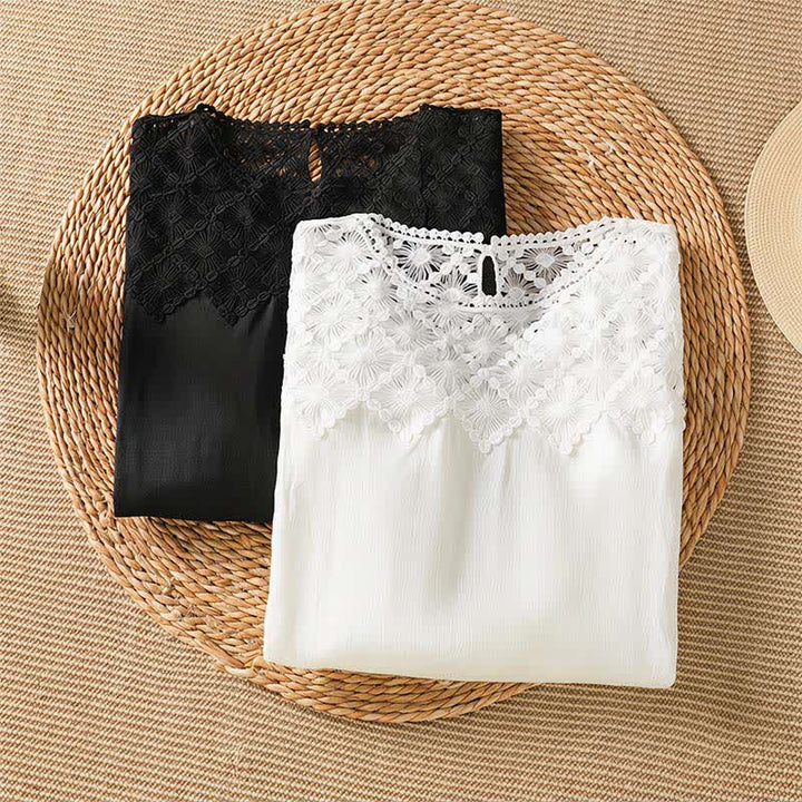 Buddha Stones T-shirt da donna a maniche lunghe, elegante e casual, in tinta unita, con pizzo, per l'estate. - image 12