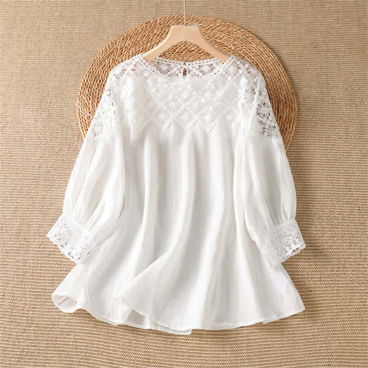 Buddha Stones T-shirt da donna a maniche lunghe, elegante e casual, in tinta unita, con pizzo, per l'estate. - Bianco - US8-10, UK/AU12-14, EU40-42 (2XL) - image 6