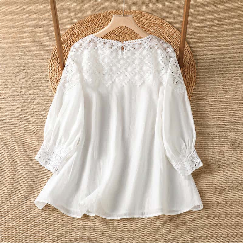 Buddha Stones T-shirt da donna a maniche lunghe, elegante e casual, in tinta unita, con pizzo, per l'estate. - image 7