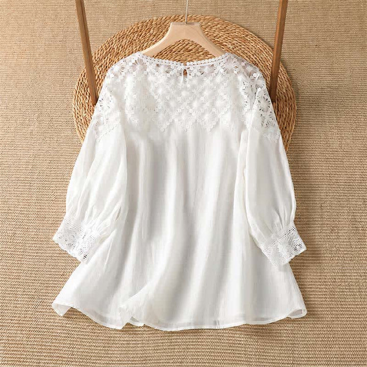 Buddha Stones T-shirt da donna a maniche lunghe, elegante e casual, in tinta unita, con pizzo, per l'estate. - image 7