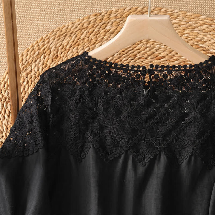 Buddha Stones T-shirt da donna a maniche lunghe, elegante e casual, in tinta unita, con pizzo, per l'estate. - image 3
