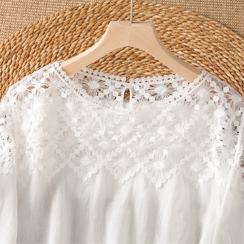 Buddha Stones T-shirt da donna a maniche lunghe, elegante e casual, in tinta unita, con pizzo, per l'estate. - image 8