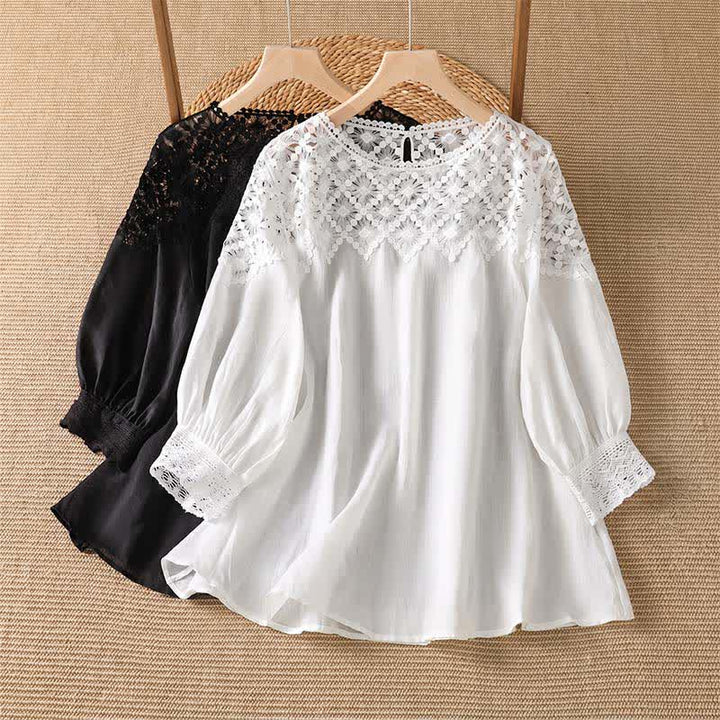 Buddha Stones T-shirt da donna a maniche lunghe, elegante e casual, in tinta unita, con pizzo, per l'estate. - image 11