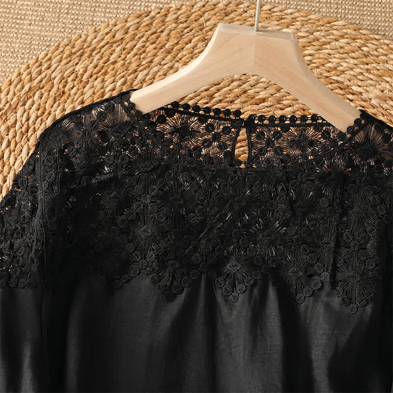 Buddha Stones T-shirt da donna a maniche lunghe, elegante e casual, in tinta unita, con pizzo, per l'estate. - image 2