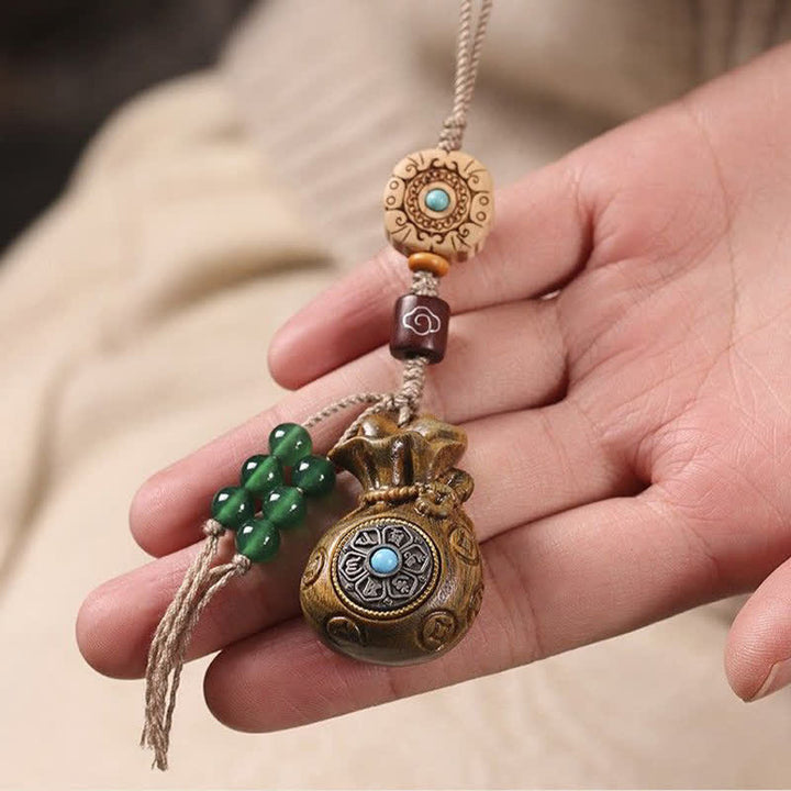 Buddha Stones Sandalo rosso Sandalo verde Om Mani Padme Hum Benedizione Moneta cinese Borsa porta soldi Design Portachiavi serenità - image 10