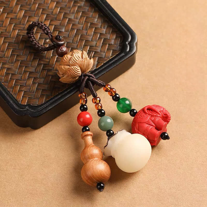 Buddha Stones Portafoglio con personaggio Fu in legno di pesca, portafortuna, elefante in cinabro, zucca di loto, portachiavi - Cinabro (Protezione ♥ Vitalità) - image 12