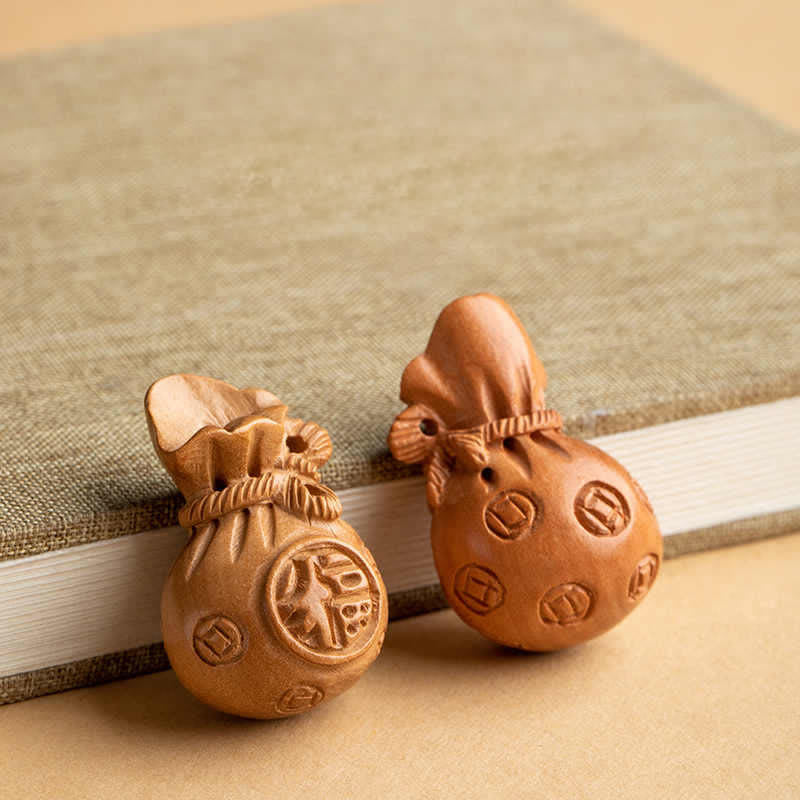 Buddha Stones Portafoglio con personaggio Fu in legno di pesca, portafortuna, elefante in cinabro, zucca di loto, portachiavi - image 5