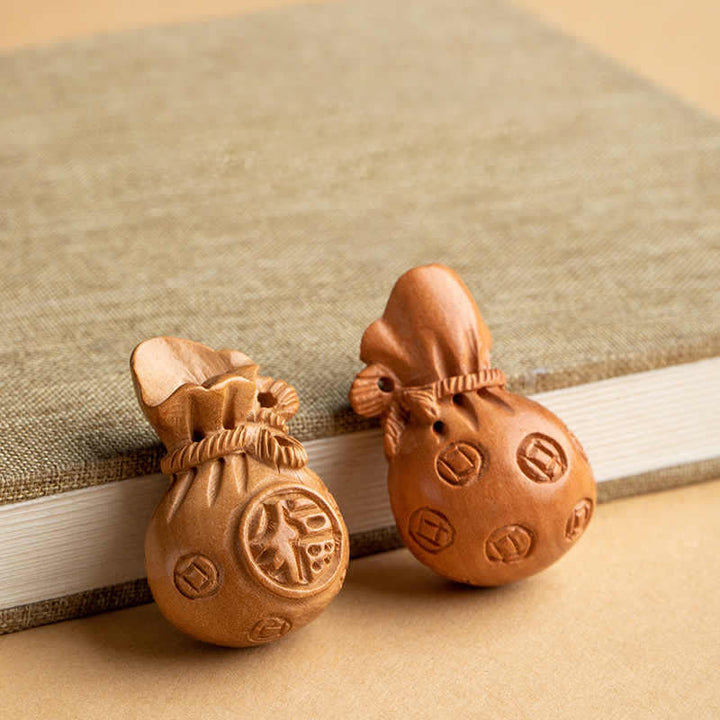 Buddha Stones Portafoglio con personaggio Fu in legno di pesca, portafortuna, elefante in cinabro, zucca di loto, portachiavi - image 5
