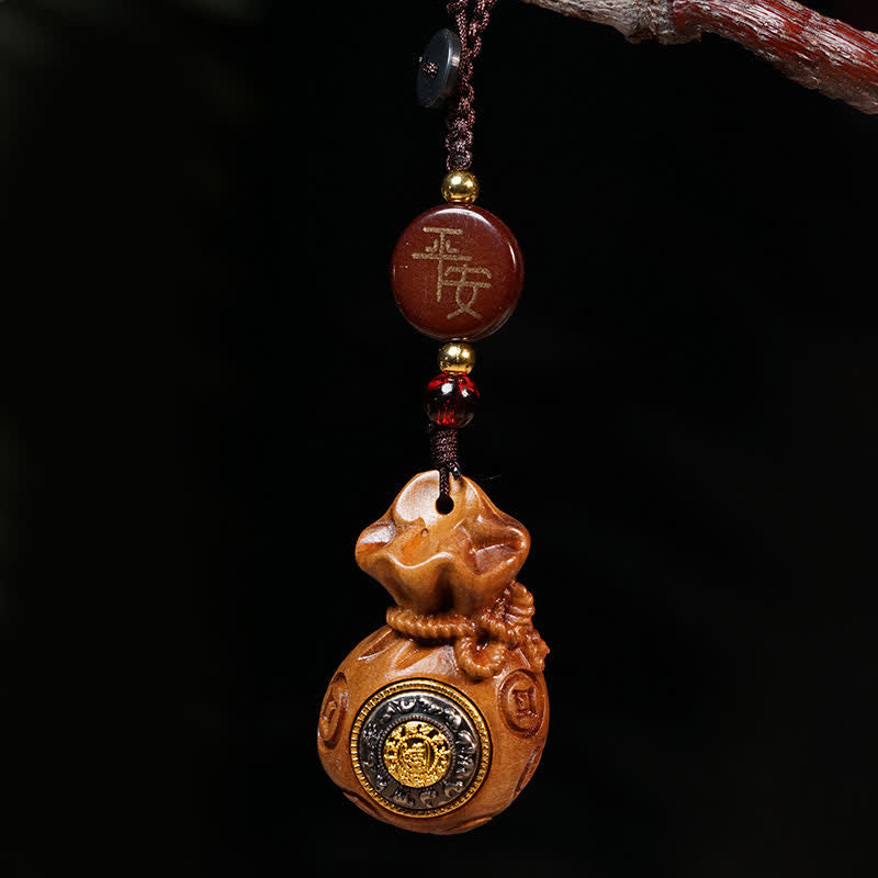 Buddha Stones Borsa portamonete in legno di giuggiolo colpita da un fulmine, portachiavi cinesi per la protezione delle monete e la ricchezza - Portachiavi - image 1