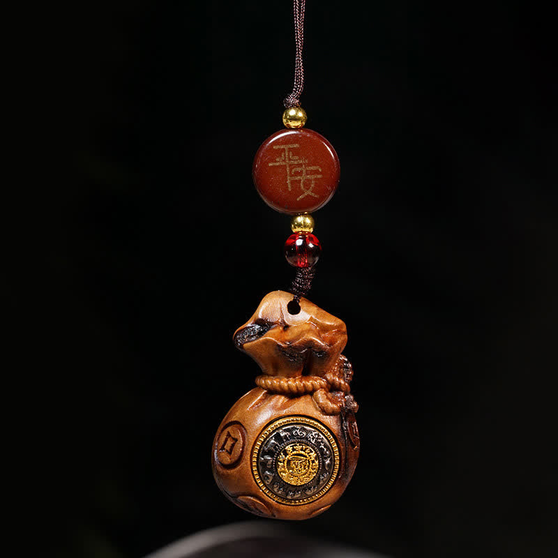 Buddha Stones Borsa portamonete in legno di giuggiolo colpita da un fulmine, portachiavi cinesi per la protezione delle monete e la ricchezza - Decorazione da appendere al telefono - image 4