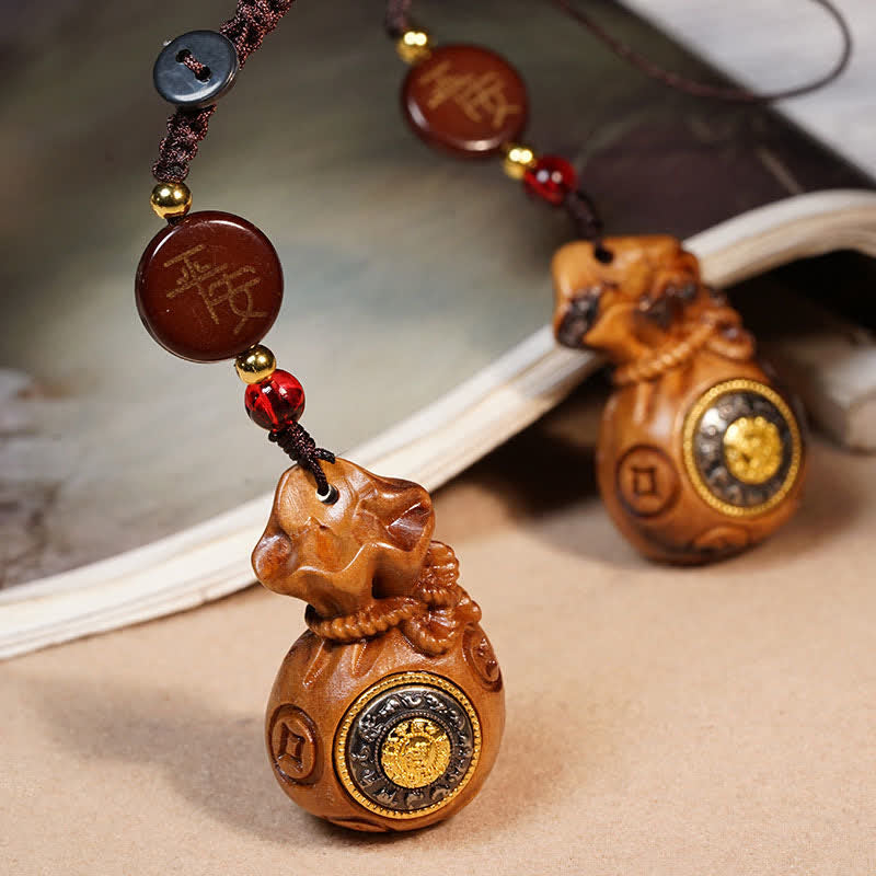 Buddha Stones Borsa portamonete in legno di giuggiolo colpita da un fulmine, portachiavi cinesi per la protezione delle monete e la ricchezza - image 0