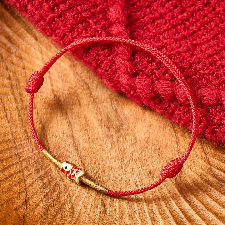 Buddha Stones Braccialetto con cordino rosso intrecciato a mano e simbolo della fortuna con pesci koi. - image 8