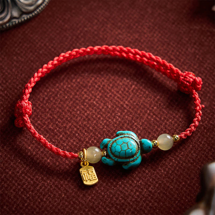 Buddha Stones Braccialetto portafortuna con perline di giada e tartaruga turchese intrecciate a mano, con personaggio Fu. - image 11