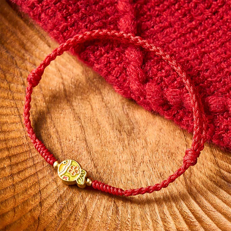 Buddha Stones Braccialetto portafortuna con fiori e pesci koi intrecciati a mano e corda rossa - image 3