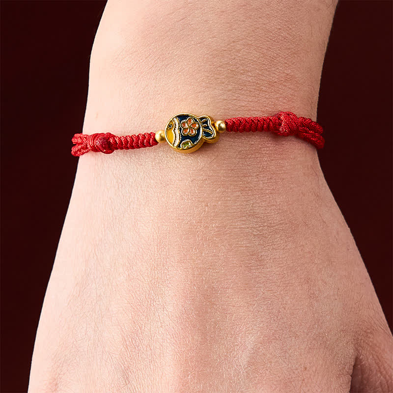 Buddha Stones Braccialetto con corda rossa e fiore ciano intrecciato a mano per la protezione dei pesci koi - image 4