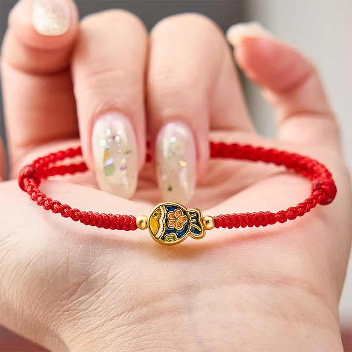 Buddha Stones Braccialetto con corda rossa e fiore ciano intrecciato a mano per la protezione dei pesci koi - image 3