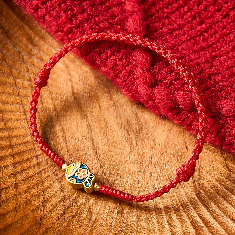 Buddha Stones Braccialetto con corda rossa e fiore ciano intrecciato a mano per la protezione dei pesci koi - image 1