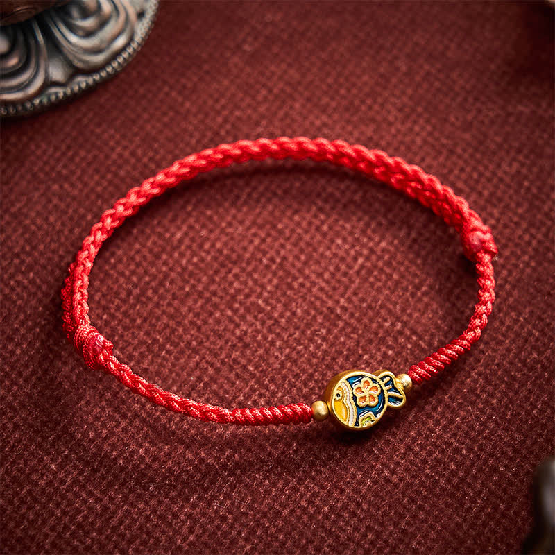 Buddha Stones Braccialetto con corda rossa e fiore ciano intrecciato a mano per la protezione dei pesci koi - image 2